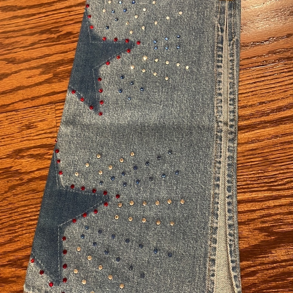 NWT TOMMY JEANS VINTAGE woman’s Star dazzle rhinestone flare  jeans high slits 9 - Picture 10 of 17